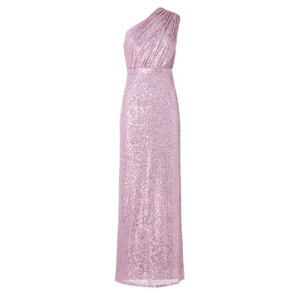 Ieena for Mac Duggal Sequined Ruched One Shoulder Gown in Lilac, Size US 2 - Picture 1 of 8